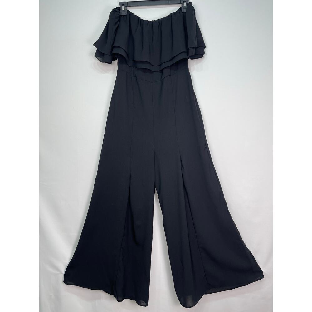 HYFVE Black Off Shoulder Ruffle Wide Leg Jumpsuit Size Medium - Picture 3 of 8